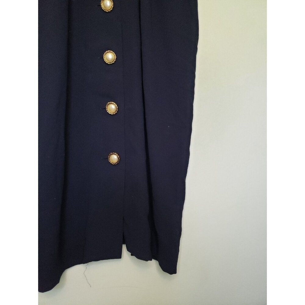 VTG Ms Chaus Womens Sz 12 Dress Button Front Navy Blue Fitted Waist 1970's - Picture 4 of 6